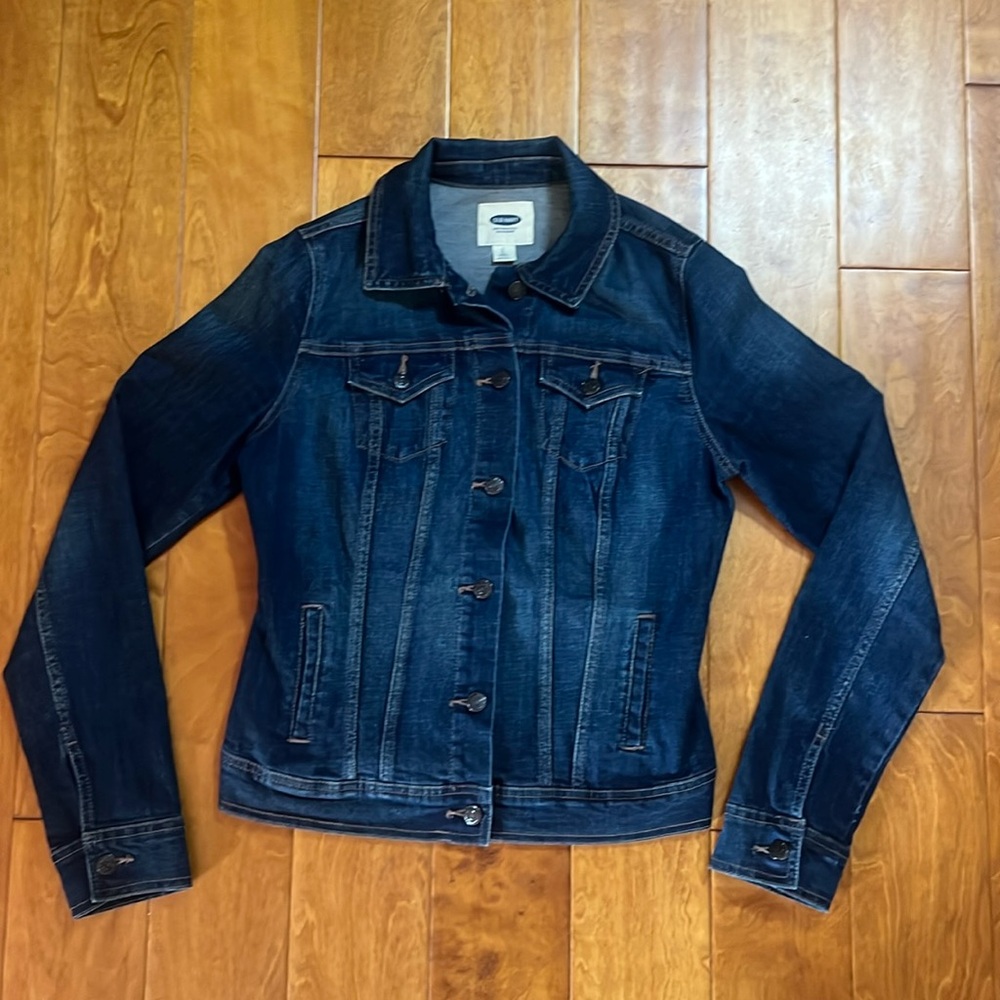 Old Navy Y2K Blue Denim Jean Jacket Size S Tall Coastal Tailored Fit Nautical - Picture 2 of 13